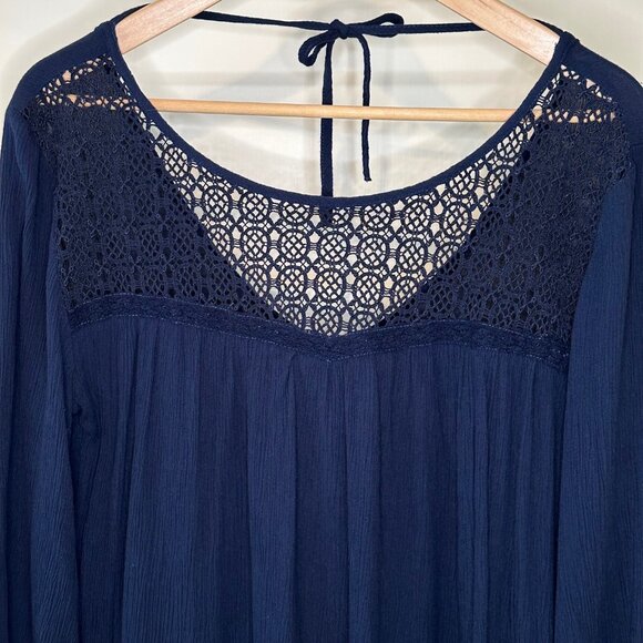 SALE 2/25 Abercrombie & Fitch Boho Style 3/4 Length Sleeve Top, Navy Size Small - Picture 2 of 12